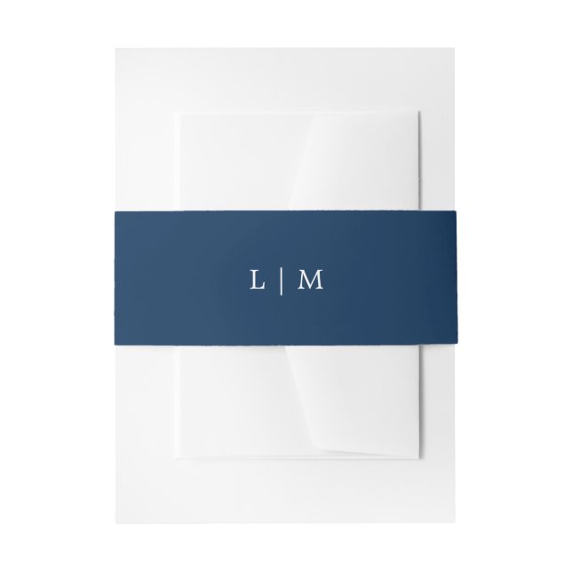 Simple Navy Blue Monogram Elegant Wedding Invitation Belly Band (Front Example)