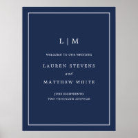 Simple Navy Blue Monogram Elegant Wedding