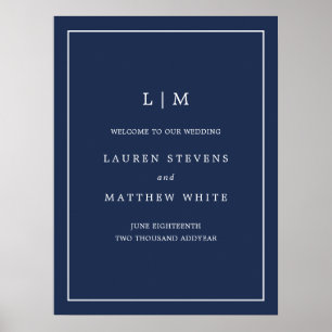 Simple Navy Blue Monogram Elegant Wedding Poster