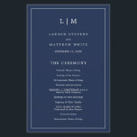 Simple Navy Blue Monogram Elegant Wedding Program<br><div class="desc">Simple Wedding Program featuring a modern yet elegant design with your two letter monogram at the top and your details surrounded by a thin border. All text is in white over a navy blue background and may be changed in the design editing tool. The front has your order of ceremony...</div>