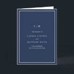 Simple Navy Blue Monogram Elegant Wedding Program<br><div class="desc">Simple folded wedding program featuring a modern yet elegant design. The cover has your two initial monogram along with your wedding details in white over a navy blue background. The inside has your wedding party on the left side and your order of ceremony on the right side. The backside has...</div>