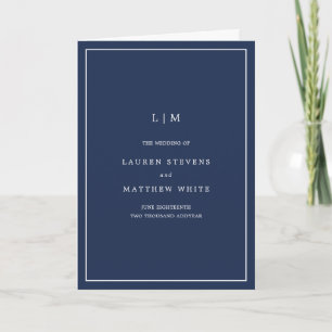 Simple Navy Blue Monogram Elegant Wedding Program