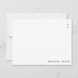 Simple Navy Blue Monogram Personalized Card