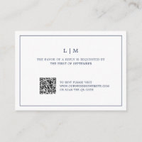 Simple Navy Blue Monogram QR Code Wedding RSVP 