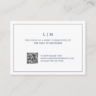 Simple Navy Blue Monogram QR Code Wedding RSVP  Card