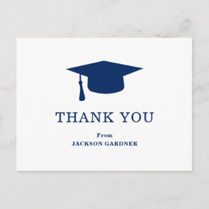 Simple Navy Blue Mortar Board Modern Graduation Postcard