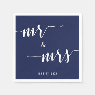 Simple Navy Blue Mr. and Mrs. Wedding Napkins