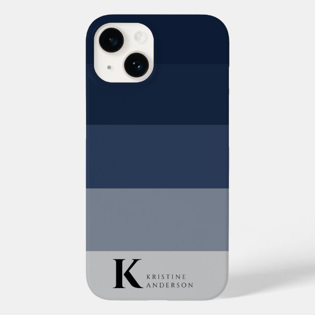 Simple Navy Blue Ombre Grey Classic Monogram Case-Mate iPhone Case (Back)