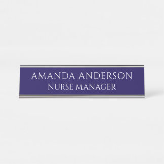 Simple Navy Blue Personalized Name Nurse Manager Desk Name Plate