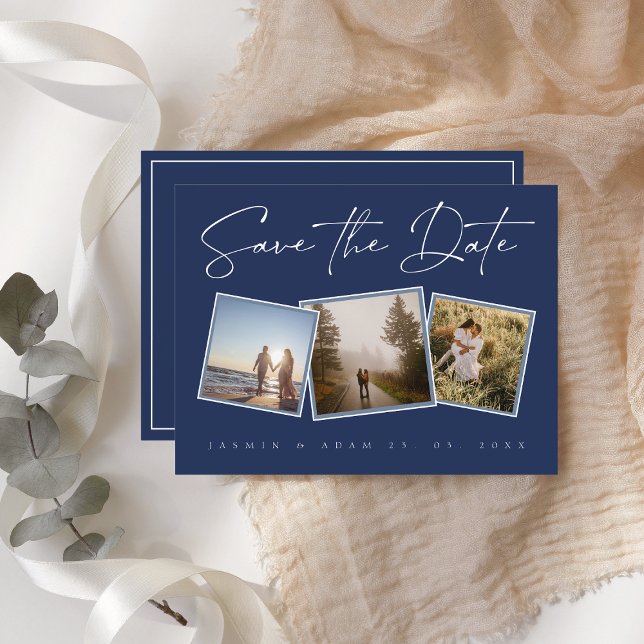 Simple Navy Blue Photo Wedding Save the Date Announcement Postcard (Creator Uploaded)
