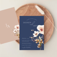 Simple Navy Blue Pink Wildflowers Floral Wedding