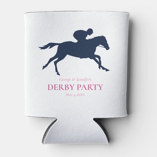 Simple Navy Blue Race Horse Silhouette Personalize Can Cooler (Front)