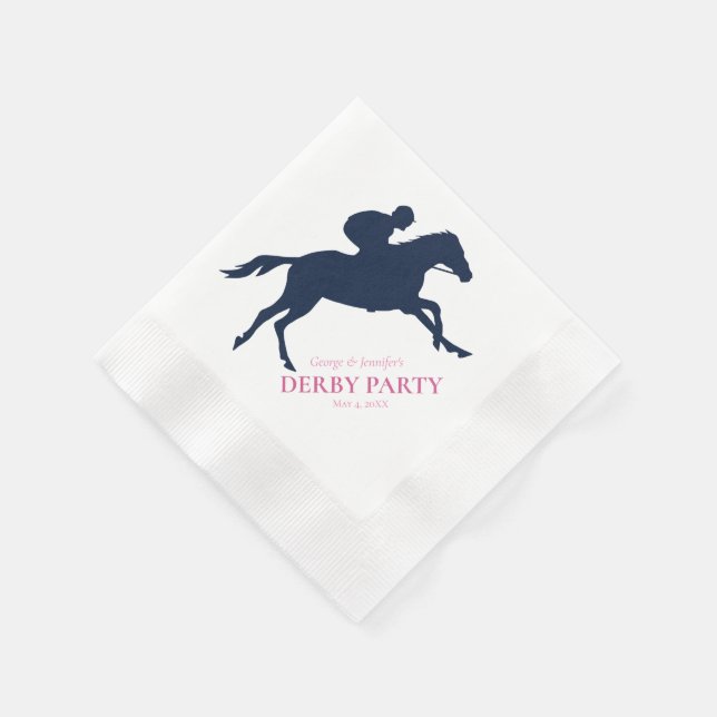 Simple Navy Blue Race Horse Silhouette Personalize Napkin (Corner)