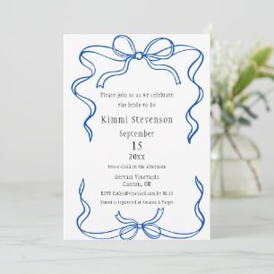 Simple Navy Blue Ribbon Frame Bridal Shower Invitation