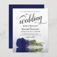 Simple Navy Blue Rose BUDGET Wedding Invitation