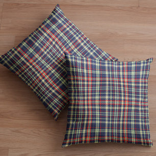 Simple Navy Blue Rustic Holiday Plaid Pattern Throw Pillow