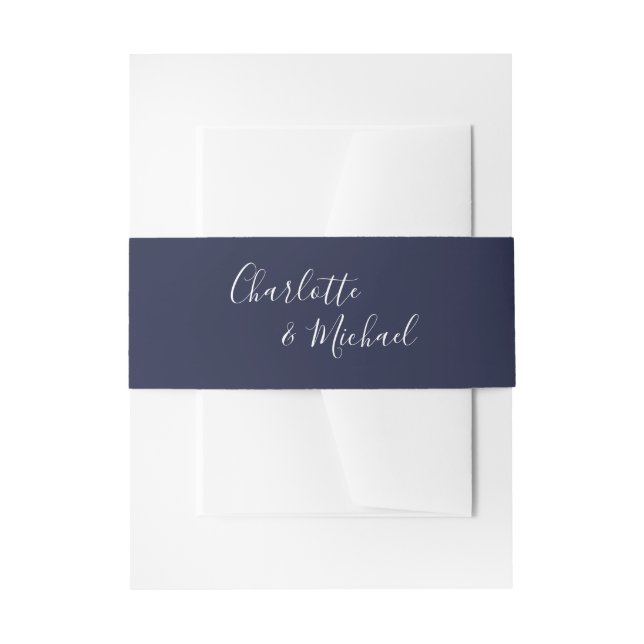 Simple Navy Blue Signature Script Invitation Belly Band (Front Example)