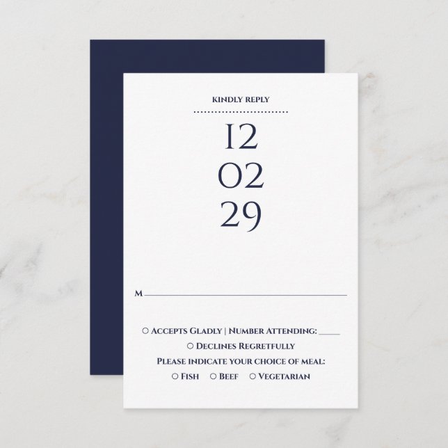 Simple Navy Blue Special Date Wedding RSVP Card (Front/Back)