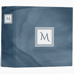 Simple Navy Blue Subtle Marble Modern Monogram Binder