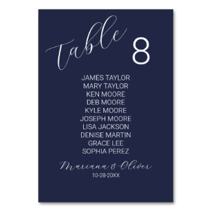 Simple Navy Blue Table Number Card with Names