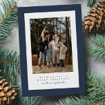 Simple navy blue tweed frame Christmas photo Holiday Card<br><div class="desc">This simple Christmas card features one photo on the front surrounded by a navy blue tweed frame. The festive fabric gives it a wintry vibe and the type allows you to create your own personalized message. The back has a matching tweed pattern and room for an additional photo. This holiday...</div>
