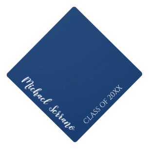 Simple Navy Blue Typography Graduation Cap Topper