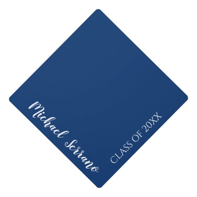 Simple Navy Blue Typography Graduation Cap Topper (Front)
