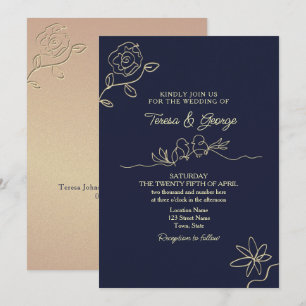 Simple Navy Blue Wedding Invitation