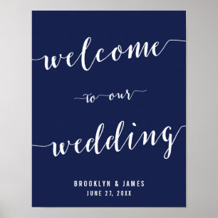 Simple Navy Blue Wedding Reception Sign Print