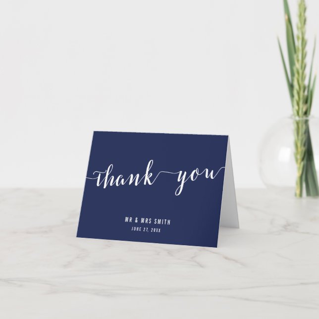 Simple Navy Blue Wedding Thank You Cards (Front)
