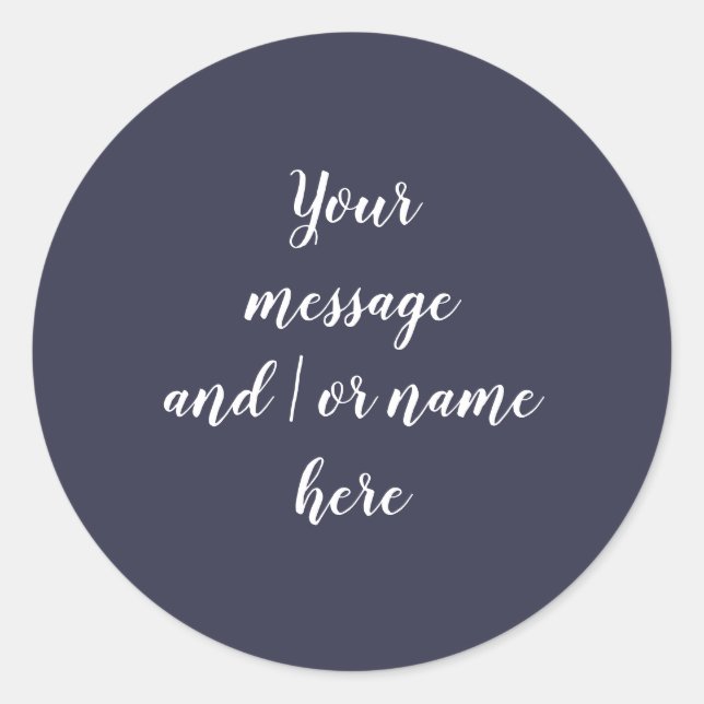 Simple Navy Blue White  personalized Classic Round Sticker (Front)