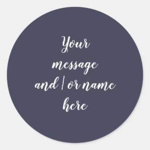 Simple Navy Blue White  personalized Classic Round Sticker