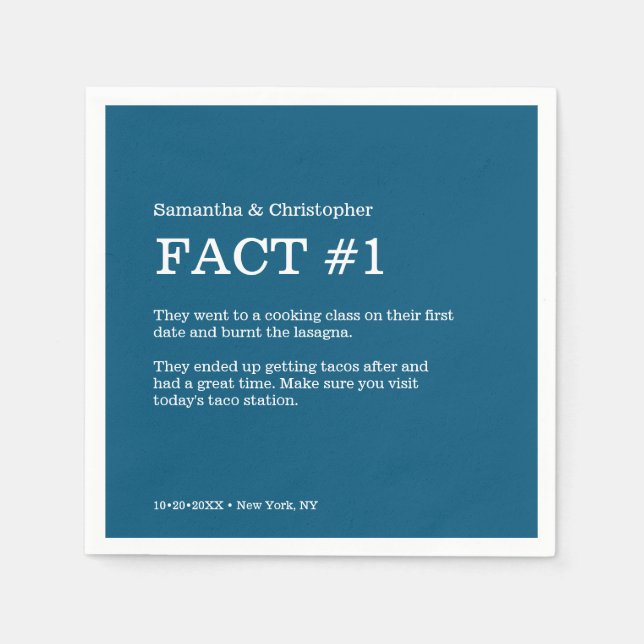 Simple Navy blue White Wedding Fact Napkin (Front)