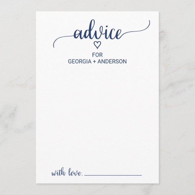 Simple Navy Calligraphy Wedding Advice Card (Front)