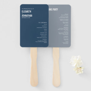 Simple Navy Dusty Blue Typography Wedding Program Hand Fan