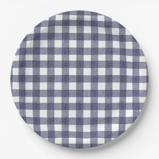 Simple navy gingham paper plates