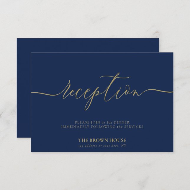 Simple Navy Gold Signature Party Reception Invitation (Front/Back)