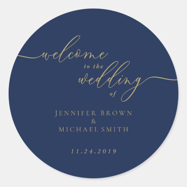 Simple Navy Gold Welcome to the Wedding Classic Round Sticker (Front)