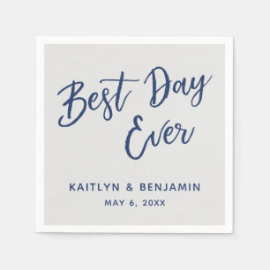 Simple Navy Handwriting Best Day Ever on Grey Napkin