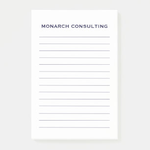 Simple Navy Lined Personalized Business Post-it Notes