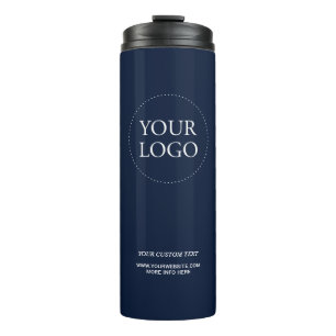 Simple Navy Minimal Business Logo Custom Text Thermal Tumbler