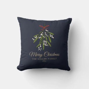 Simple navy mistletoe Christmas  Throw Pillow