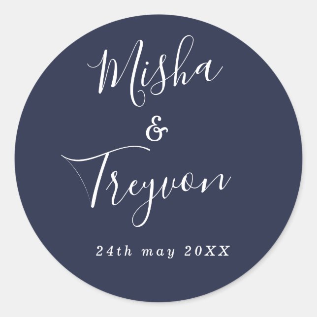 Simple Navy Typographic Wedding Favour Seal (Front)