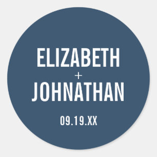 Simple Navy Typography Wedding Classic Round Sticker