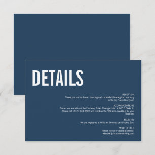 Simple Navy Typography Wedding Details Enclosure Card