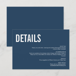 Simple Navy Typography Wedding Details Enclosure Card