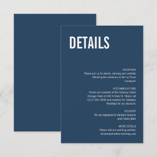 Simple Navy Typography Wedding Details Enclosure Card