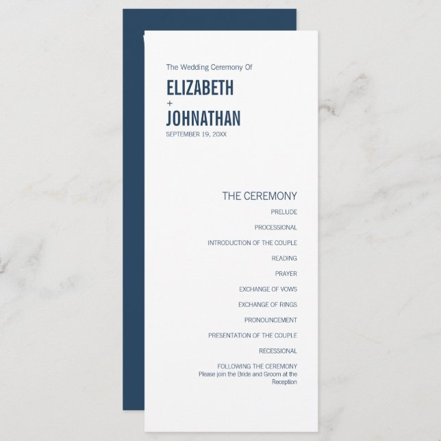 Simple Navy Typography Wedding Program (Front/Back)