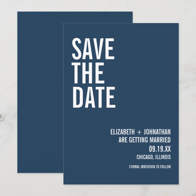 Simple Navy Typography Wedding Save The Date (Front/Back)