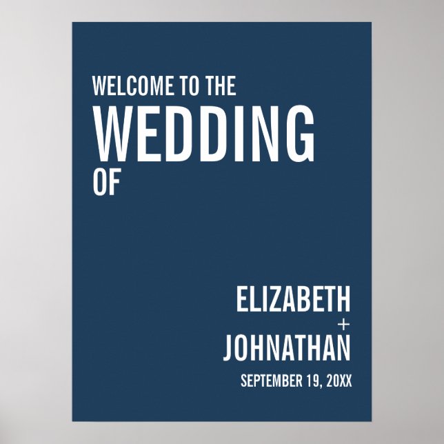 Simple Navy Typography Wedding Welcome Sign (Front)